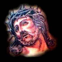Tattoo of Christ's face with crown of thorns